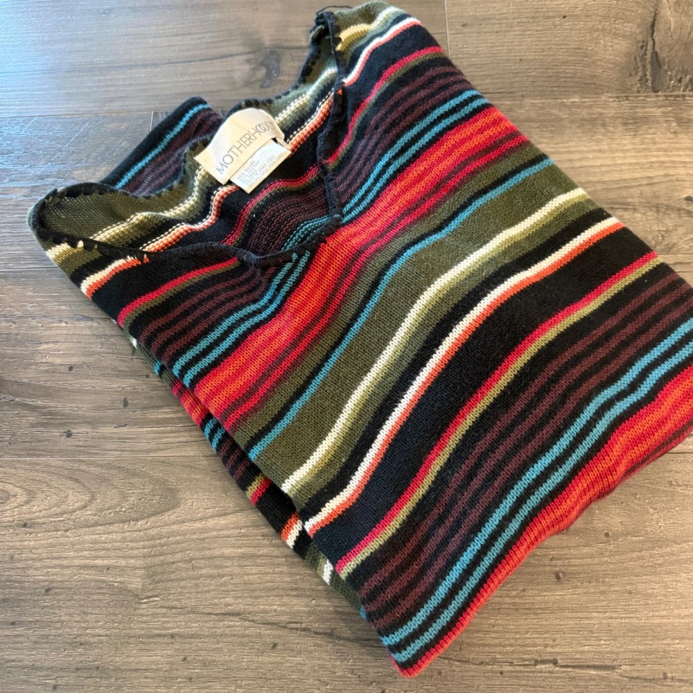 Motherhood Maternity XL Multi-Color Striped Knit Sweater Long Sleeve Crochet